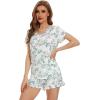 imageWiWi Womens Pajamas Set Viscose from Bamboo Soft Short Sleeve Top with Ruffle Shorts Sleepwear Ladies Pjs Sets SXXLAgreen Leaf