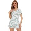 imageWiWi Womens Pajamas Set Viscose from Bamboo Soft Short Sleeve Top with Ruffle Shorts Sleepwear Ladies Pjs Sets SXXLAgreen Leaf