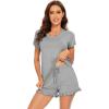 imageWiWi Womens Pajamas Set Viscose from Bamboo Soft Short Sleeve Top with Ruffle Shorts Sleepwear Ladies Pjs Sets SXXLAheather Grey
