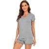 imageWiWi Womens Pajamas Set Viscose from Bamboo Soft Short Sleeve Top with Ruffle Shorts Sleepwear Ladies Pjs Sets SXXLAheather Grey