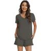 imageWiWi Womens Pajamas Set Viscose from Bamboo Soft Short Sleeve Top with Ruffle Shorts Sleepwear Ladies Pjs Sets SXXLAiron Grey