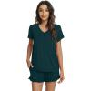 imageWiWi Womens Pajamas Set Viscose from Bamboo Soft Short Sleeve Top with Ruffle Shorts Sleepwear Ladies Pjs Sets SXXLApeacock Green