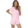 imageWiWi Womens Pajamas Set Viscose from Bamboo Soft Short Sleeve Top with Ruffle Shorts Sleepwear Ladies Pjs Sets SXXLApink