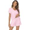 imageWiWi Womens Pajamas Set Viscose from Bamboo Soft Short Sleeve Top with Ruffle Shorts Sleepwear Ladies Pjs Sets SXXLApink