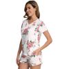 imageWiWi Womens Pajamas Set Viscose from Bamboo Soft Short Sleeve Top with Ruffle Shorts Sleepwear Ladies Pjs Sets SXXLApink Rose on White