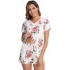 imageWiWi Womens Pajamas Set Viscose from Bamboo Soft Short Sleeve Top with Ruffle Shorts Sleepwear Ladies Pjs Sets SXXLApink Rose on White
