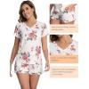 imageWiWi Womens Pajamas Set Viscose from Bamboo Soft Short Sleeve Top with Ruffle Shorts Sleepwear Ladies Pjs Sets SXXLApink Rose on White