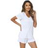 imageWiWi Womens Pajamas Set Viscose from Bamboo Soft Short Sleeve Top with Ruffle Shorts Sleepwear Ladies Pjs Sets SXXLApure White