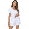 imageWiWi Womens Pajamas Set Viscose from Bamboo Soft Short Sleeve Top with Ruffle Shorts Sleepwear Ladies Pjs Sets SXXLApure White