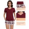 imageWiWi Womens Pajamas Set Viscose from Bamboo Soft Short Sleeve Top with Ruffle Shorts Sleepwear Ladies Pjs Sets SXXLAredwhite Plaid