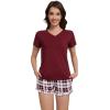 imageWiWi Womens Pajamas Set Viscose from Bamboo Soft Short Sleeve Top with Ruffle Shorts Sleepwear Ladies Pjs Sets SXXLAredwhite Plaid