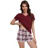 imageWiWi Womens Pajamas Set Viscose from Bamboo Soft Short Sleeve Top with Ruffle Shorts Sleepwear Ladies Pjs Sets SXXLAredwhite Plaid