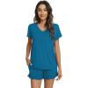 imageWiWi Womens Pajamas Set Viscose from Bamboo Soft Short Sleeve Top with Ruffle Shorts Sleepwear Ladies Pjs Sets SXXLAteal Blue