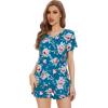 imageWiWi Womens Pajamas Set Viscose from Bamboo Soft Short Sleeve Top with Ruffle Shorts Sleepwear Ladies Pjs Sets SXXLAteal BluePeony