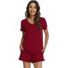 imageWiWi Womens Pajamas Set Viscose from Bamboo Soft Short Sleeve Top with Ruffle Shorts Sleepwear Ladies Pjs Sets SXXLAwine Red