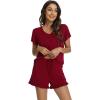 imageWiWi Womens Pajamas Set Viscose from Bamboo Soft Short Sleeve Top with Ruffle Shorts Sleepwear Ladies Pjs Sets SXXLAwine Red