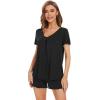 imageWiWi Womens Pajamas Set Viscose from Bamboo Soft Short Sleeve Top with Ruffle Shorts Sleepwear Ladies Pjs Sets SXXLBblack