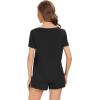 imageWiWi Womens Pajamas Set Viscose from Bamboo Soft Short Sleeve Top with Ruffle Shorts Sleepwear Ladies Pjs Sets SXXLBblack