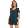 imageWiWi Womens Pajamas Set Viscose from Bamboo Soft Short Sleeve Top with Ruffle Shorts Sleepwear Ladies Pjs Sets SXXLBblackish Green