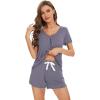 imageWiWi Womens Pajamas Set Viscose from Bamboo Soft Short Sleeve Top with Ruffle Shorts Sleepwear Ladies Pjs Sets SXXLBpurplish Grey