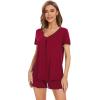 imageWiWi Womens Pajamas Set Viscose from Bamboo Soft Short Sleeve Top with Ruffle Shorts Sleepwear Ladies Pjs Sets SXXLBwine Red
