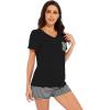 imageWiWi Womens Pajamas Set Viscose from Bamboo Soft Short Sleeve Top with Ruffle Shorts Sleepwear Ladies Pjs Sets SXXLCblack Stripe
