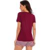 imageWiWi Womens Pajamas Set Viscose from Bamboo Soft Short Sleeve Top with Ruffle Shorts Sleepwear Ladies Pjs Sets SXXLCwine Stripe
