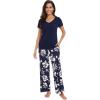imageWiWi Viscose from Bamboo Womens Pajamas Set Soft V Neck Sleepwear Short Sleeve Top with Pant Lightweight S3XDnavy Floral