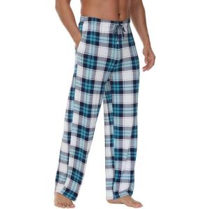 imageWiWi Mens Bamboo Viscose Pajama Pants Soft Lounge Bottoms Knit Big and Long Sweatpants Lightweight Sleep Pant Drawstring S4XAnavyGreen Plaid