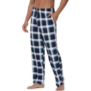 imageWiWi Mens Bamboo Viscose Pajama Pants Soft Lounge Bottoms Knit Big and Long Sweatpants Lightweight Sleep Pant Drawstring S4XAnavyGreen Stripe Plaid