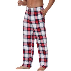 imageWiWi Mens Bamboo Viscose Pajama Pants Soft Lounge Bottoms Knit Big and Long Sweatpants Lightweight Sleep Pant Drawstring S4XAnavyRed Plaid