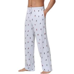imageWiWi Mens Bamboo Viscose Pajama Pants Soft Lounge Bottoms Knit Big and Long Sweatpants Lightweight Sleep Pant Drawstring S4XBskiing on Light Blue