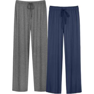 imageWiWi Mens Bamboo Viscose Pajama Pants Soft Lounge Bottoms Knit Big and Long Sweatpants Lightweight Sleep Pant Drawstring S4XCdark Bluedark Heather Grey
