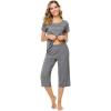 imageWiWi Bamboo Viscose Pajamas for Women Soft Capri Pants Pajama Sets Plus Size Sleepwear Pjs Loungewear S4XAdark Heather Grey