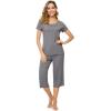 imageWiWi Bamboo Viscose Pajamas for Women Soft Capri Pants Pajama Sets Plus Size Sleepwear Pjs Loungewear S4XAdark Heather Grey