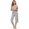imageWiWi Bamboo Viscose Pajamas for Women Soft Capri Pants Pajama Sets Plus Size Sleepwear Pjs Loungewear S4XAheather Grey