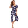 imageWiWi Bamboo Viscose Pajamas for Women Soft Capri Pants Pajama Sets Plus Size Sleepwear Pjs Loungewear S4XAnavyPeony