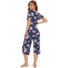 imageWiWi Bamboo Viscose Pajamas for Women Soft Capri Pants Pajama Sets Plus Size Sleepwear Pjs Loungewear S4XAnavyPeony
