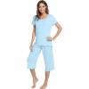 imageWiWi Bamboo Viscose Pajamas for Women Soft Capri Pants Pajama Sets Plus Size Sleepwear Pjs Loungewear S4XApale Blue