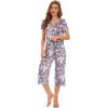 imageWiWi Bamboo Viscose Pajamas for Women Soft Capri Pants Pajama Sets Plus Size Sleepwear Pjs Loungewear S4XApurpleFloral