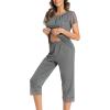 imageWiWi Bamboo Viscose Pajamas for Women Soft Capri Pants Pajama Sets Plus Size Sleepwear Pjs Loungewear S4XCdark Heather Grey