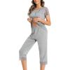 imageWiWi Bamboo Viscose Pajamas for Women Soft Capri Pants Pajama Sets Plus Size Sleepwear Pjs Loungewear S4XCheather Grey
