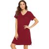 imageWiWi Viscose from Bamboo Nightgowns for Women Short Sleeve Sleep Shirt V Neck Nightgown Plus Size Sleepwear S4XAwine Red