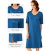imageWiWi Viscose from Bamboo Nightgowns for Women Short Sleeve Sleep Shirt V Neck Nightgown Plus Size Sleepwear S4XCprussian Blue