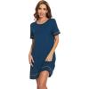 imageWiWi Viscose from Bamboo Nightgowns for Women Short Sleeve Sleep Shirt V Neck Nightgown Plus Size Sleepwear S4XEink Blue