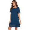 imageWiWi Viscose from Bamboo Nightgowns for Women Short Sleeve Sleep Shirt V Neck Nightgown Plus Size Sleepwear S4XEink Blue