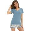 imageWiWi Viscose from Bamboo Pajamas Set for Women Soft Short Sleeve with Shorts Summer Plus Size Pjs Sets Sleepwear S4XAblue Floral