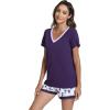 imageWiWi Viscose from Bamboo Pajamas Set for Women Soft Short Sleeve with Shorts Summer Plus Size Pjs Sets Sleepwear S4XAdark Purpledark Purple Dots