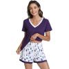 imageWiWi Viscose from Bamboo Pajamas Set for Women Soft Short Sleeve with Shorts Summer Plus Size Pjs Sets Sleepwear S4XAdark Purpledark Purple Dots