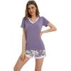imageWiWi Viscose from Bamboo Pajamas Set for Women Soft Short Sleeve with Shorts Summer Plus Size Pjs Sets Sleepwear S4XApurpleFloral